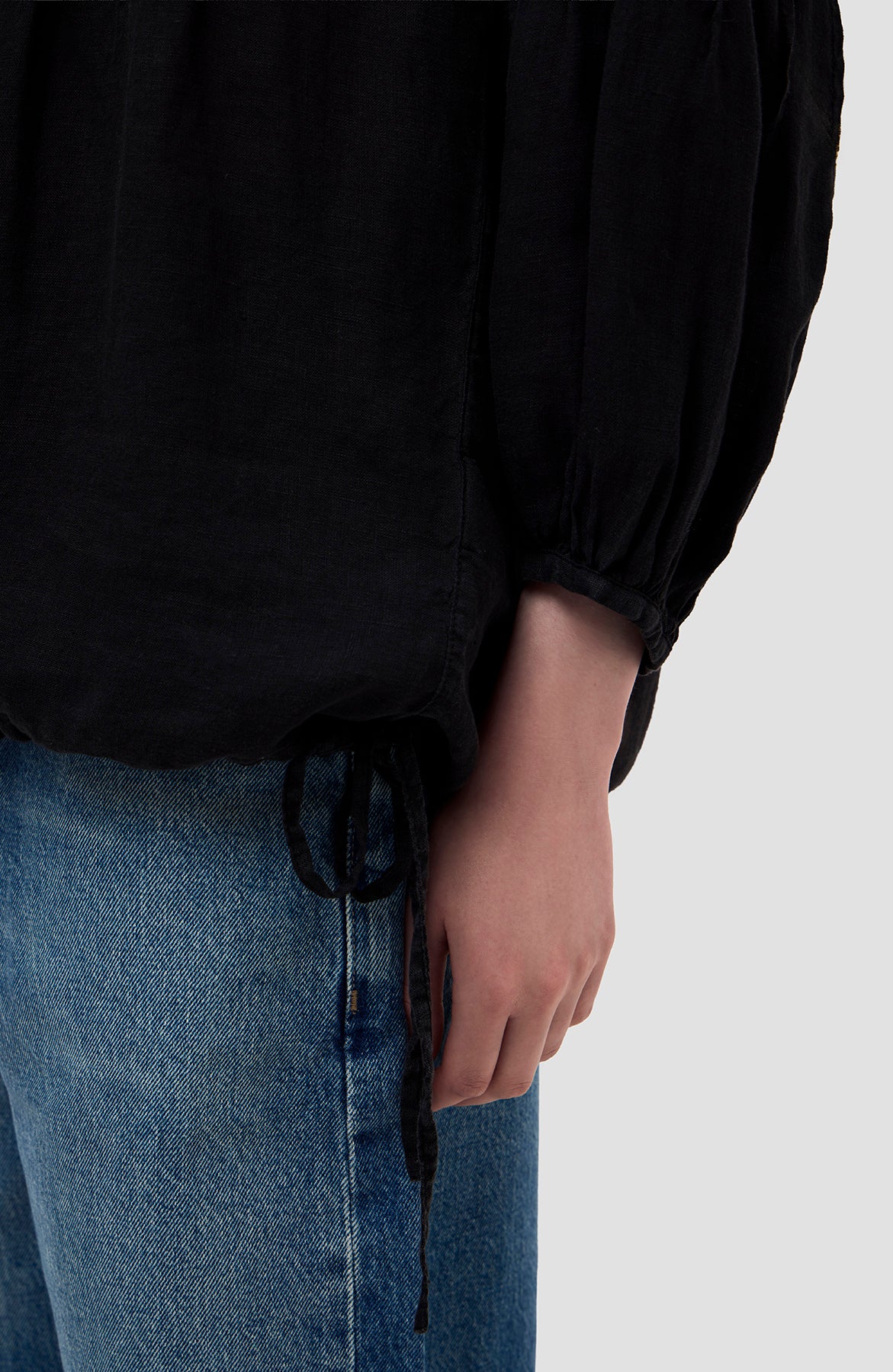 120% lino Black Puff-sleeve linen blouse image 7