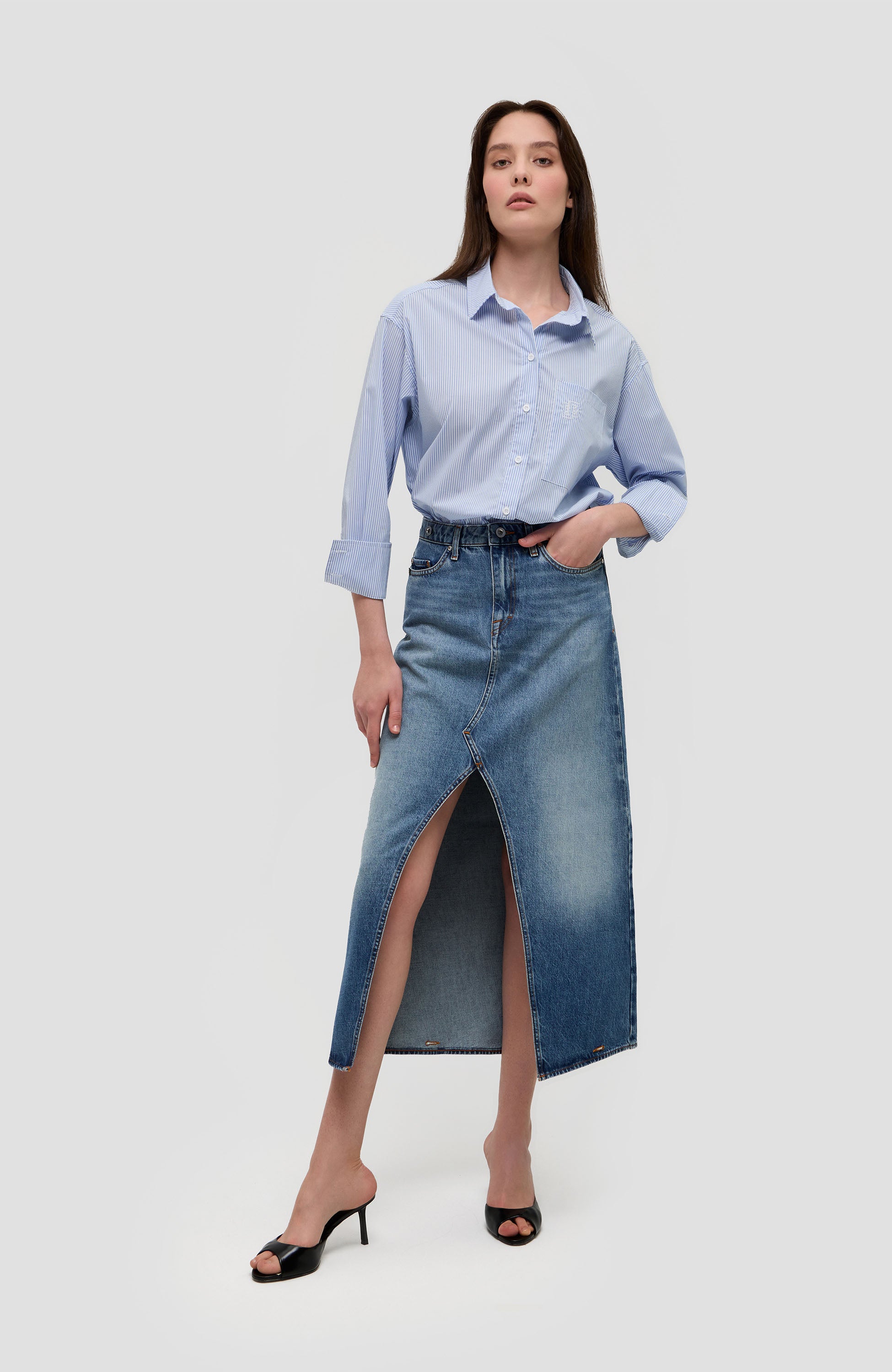 Front-slit denim skirt TILLIS