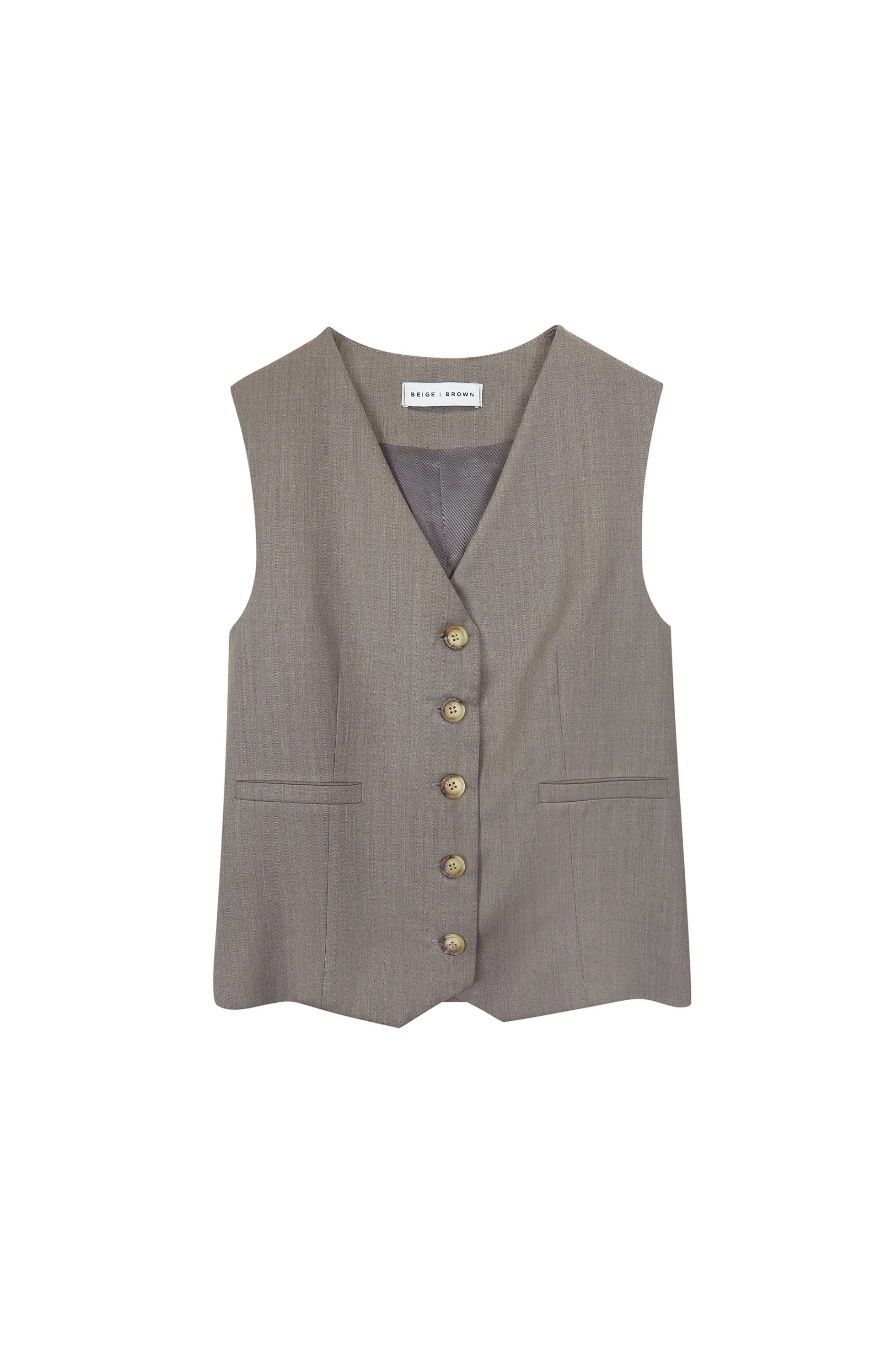 Beige brown Beige Kamizelka z dekoltem w szpic image 7