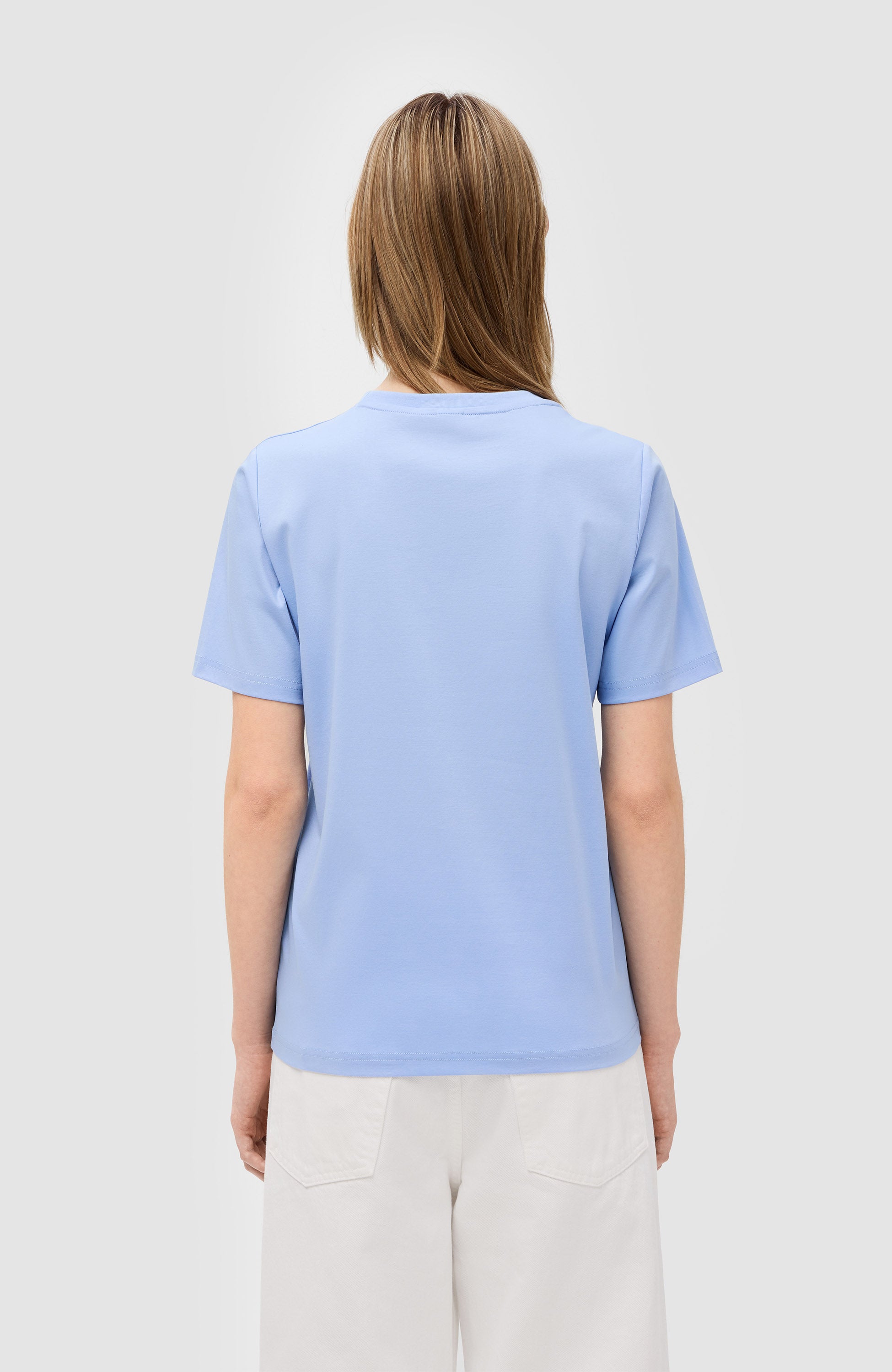 women mercerized cotton short sleeve long t dress Blue mercerized cotton t-shirt DEIRO - Shop Online at BEIGE