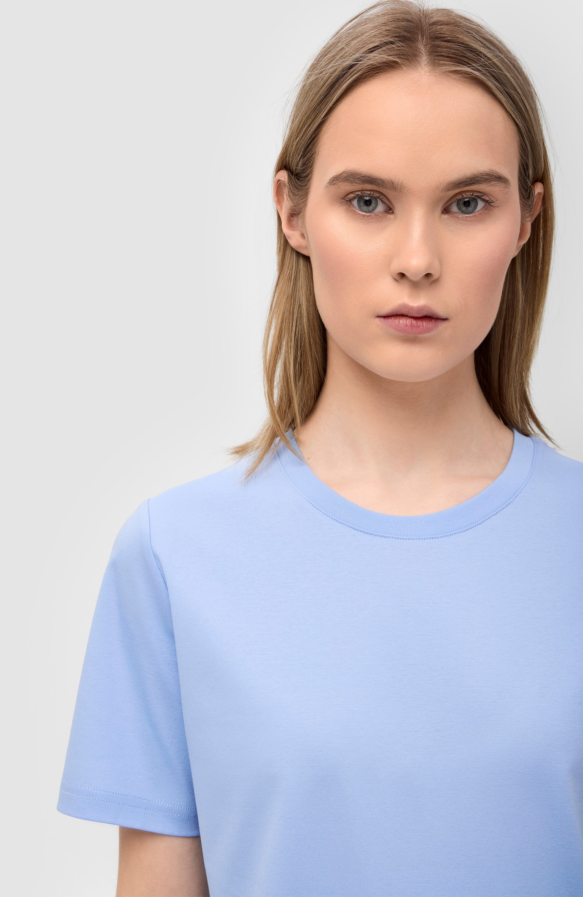 women mercerized cotton short sleeve long t dress Blue mercerized cotton t-shirt DEIRO - Shop Online at BEIGE