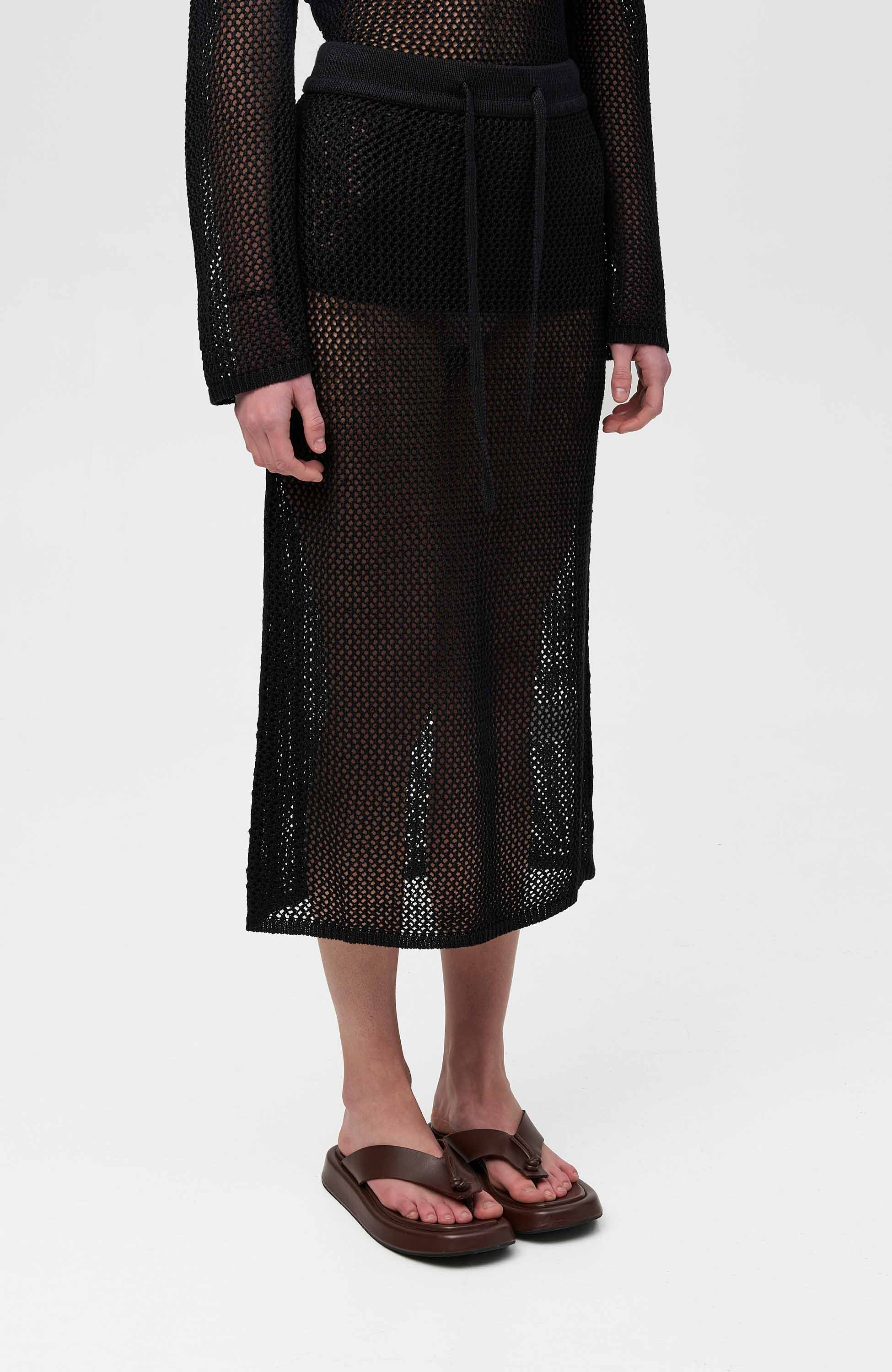 House of dagmar Black Crochet drawstring skirt image 3