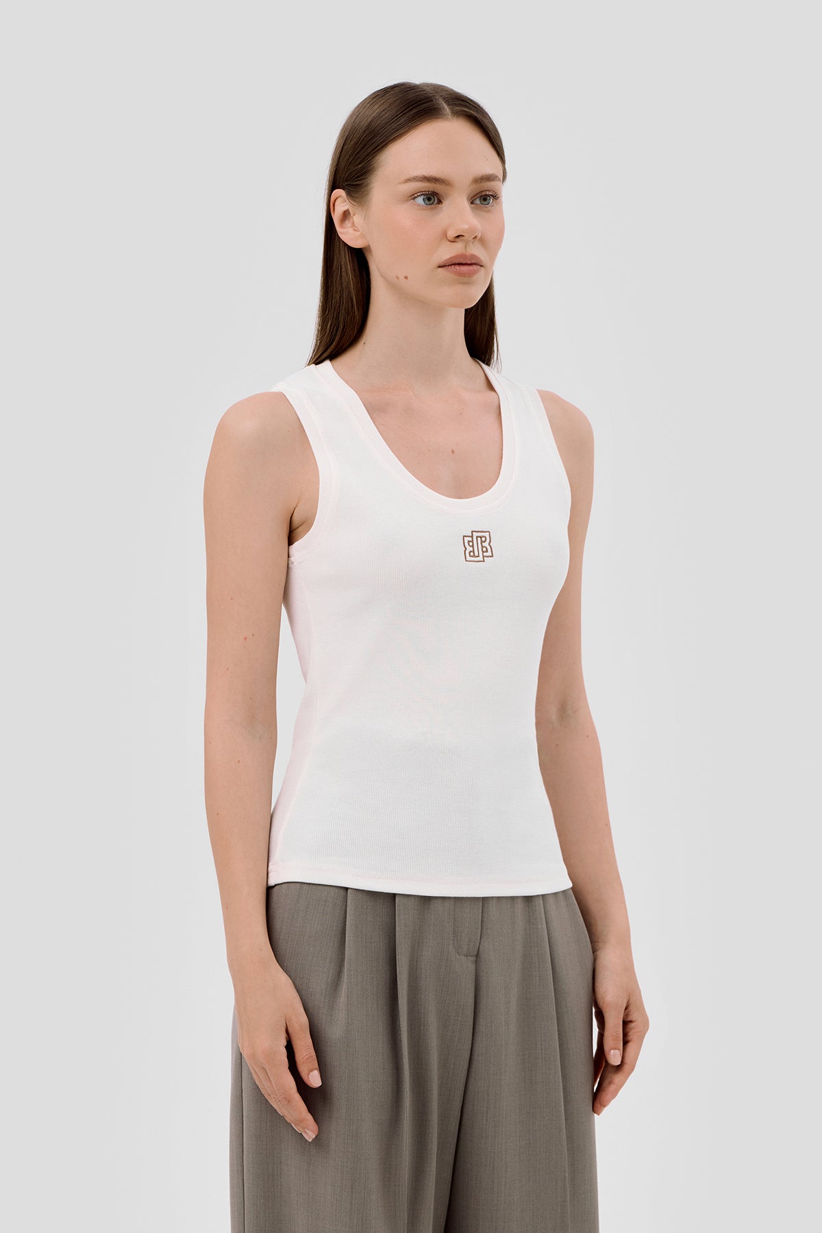 Beige brown Neutral Ribbed tank top image 3