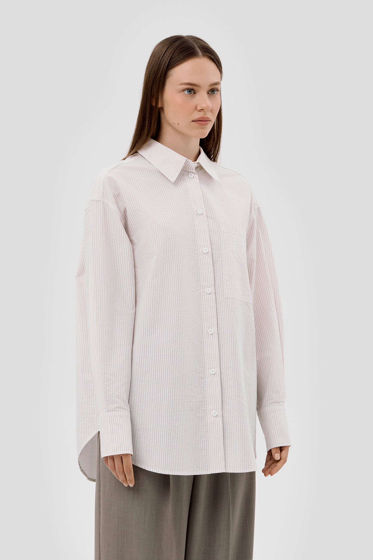 Beige brown Beige Oversized striped shirt image 3