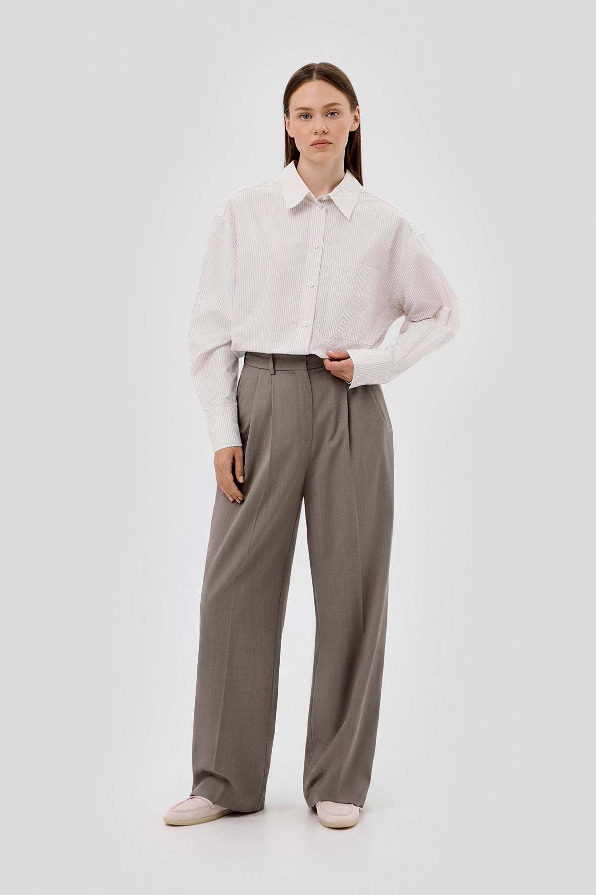 Beige brown Beige Oversized striped shirt image 7