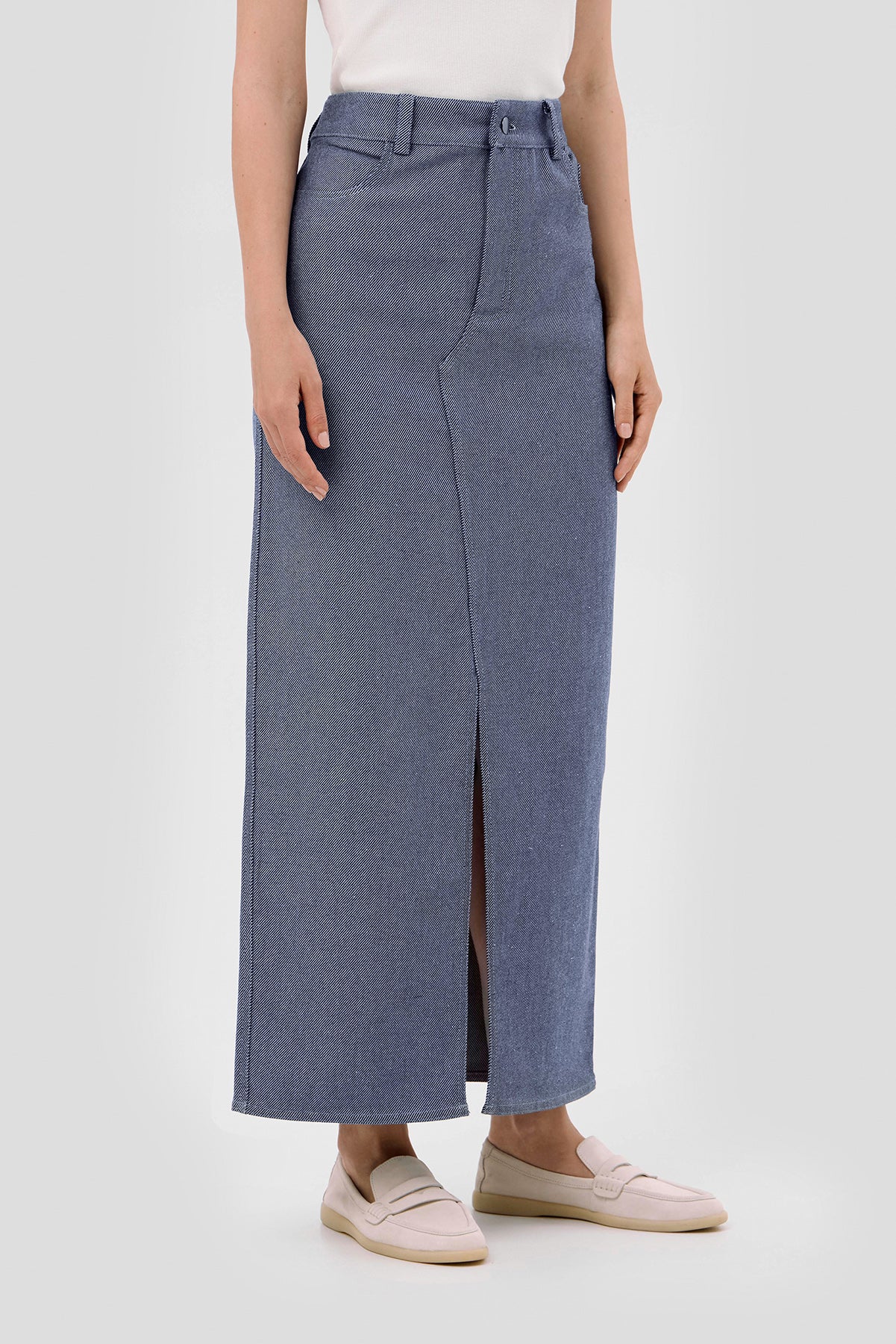 Beige brown Blue Denim asymmetric skirt image 3