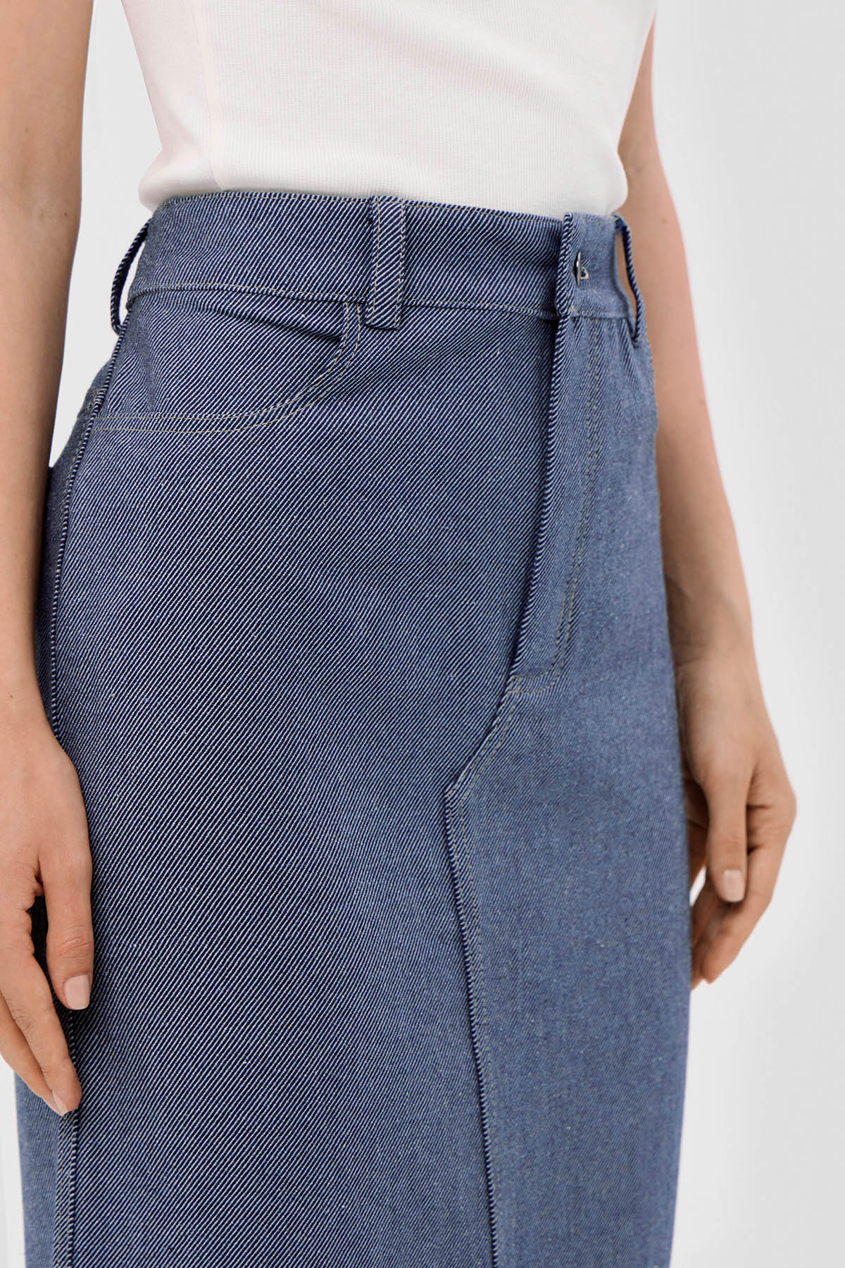 Beige brown Blue Denim asymmetric skirt image 6