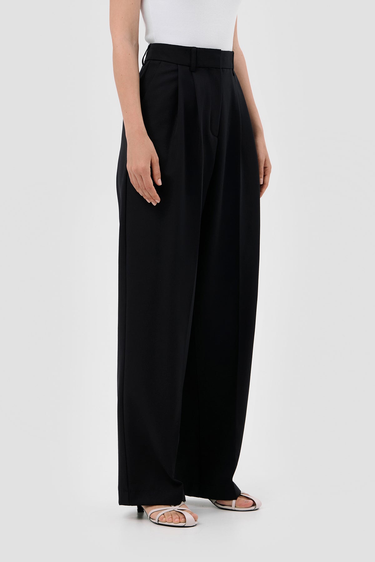 Beige brown Black Wide-leg suit trousers image 4