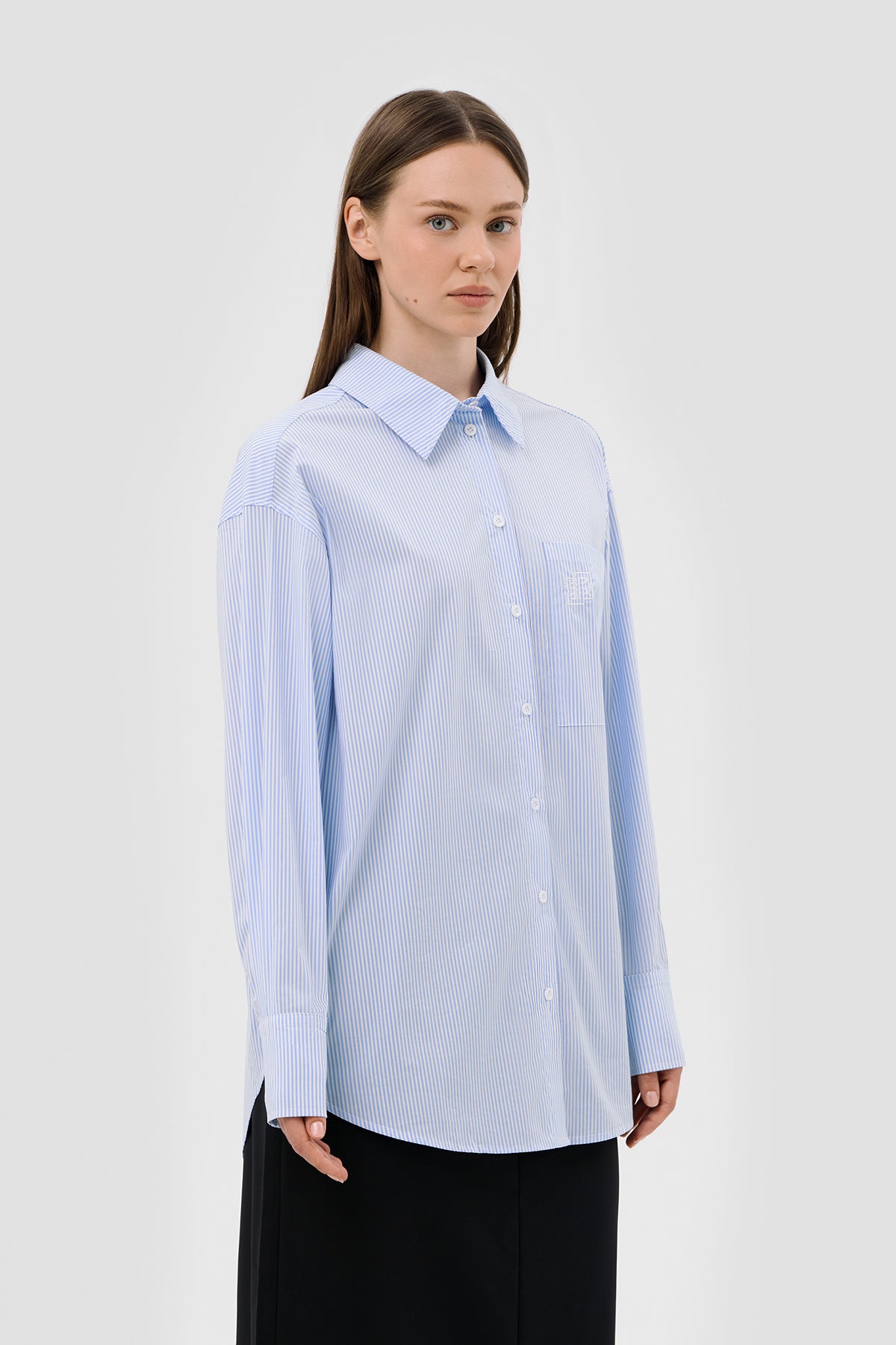 Beige brown Blue Oversized striped shirt image 3