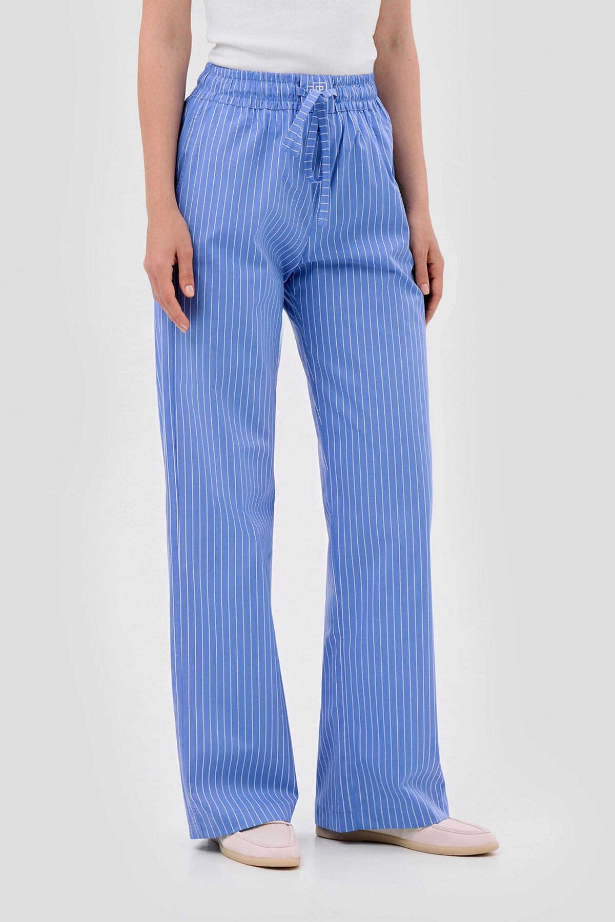 Beige brown Blue Striped cotton pants image 4