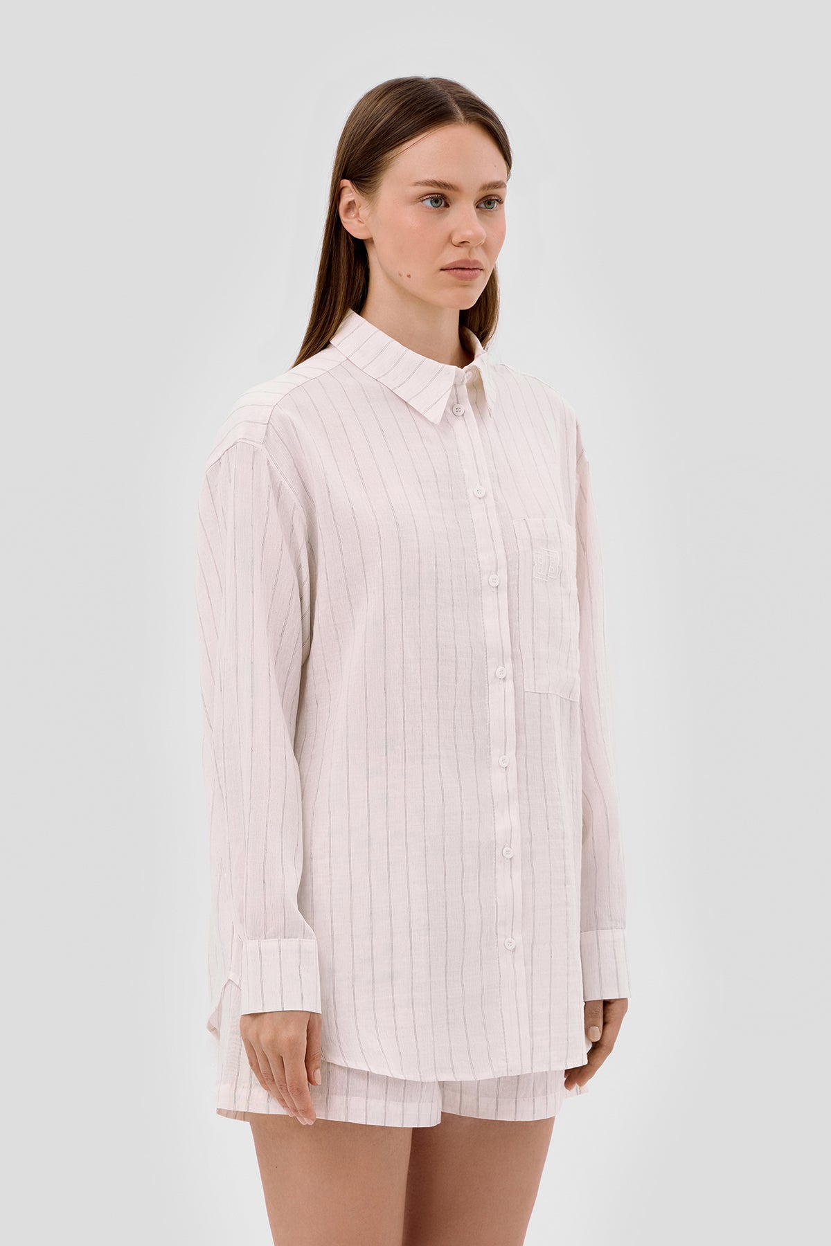Beige brown Neutral Striped linen shirt image 3