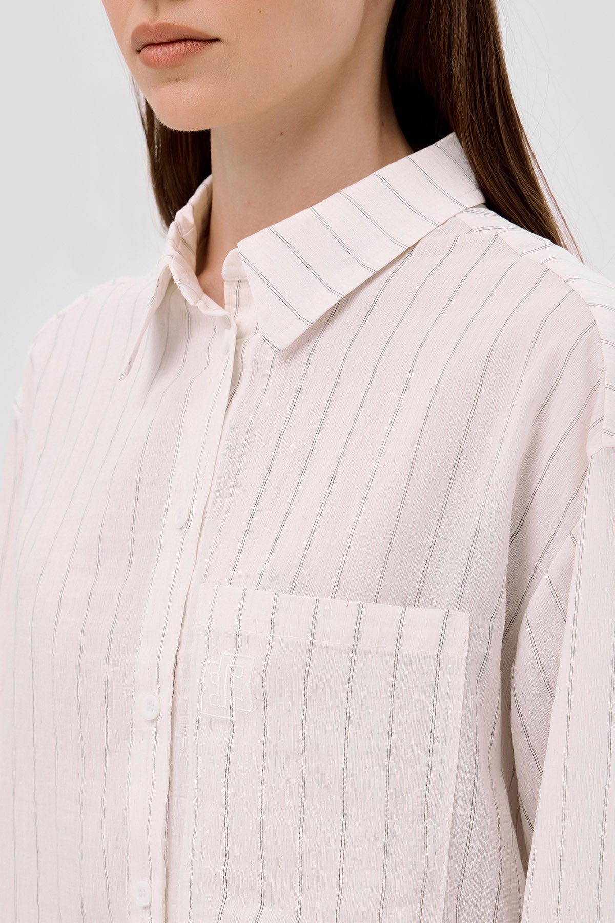 Beige brown Neutral Striped linen shirt image 5