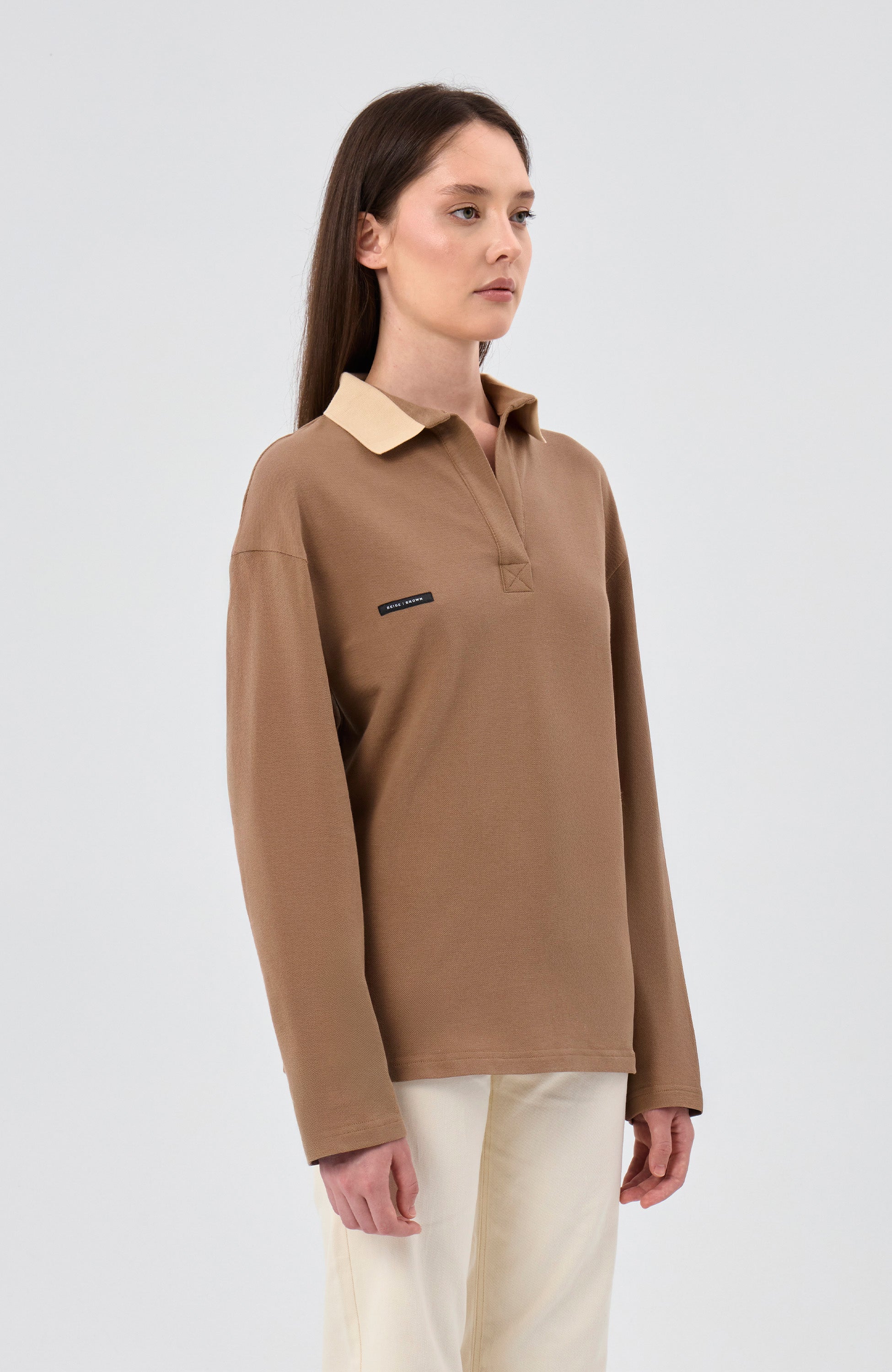 Beige brown Beige Longsleeve polo image 4