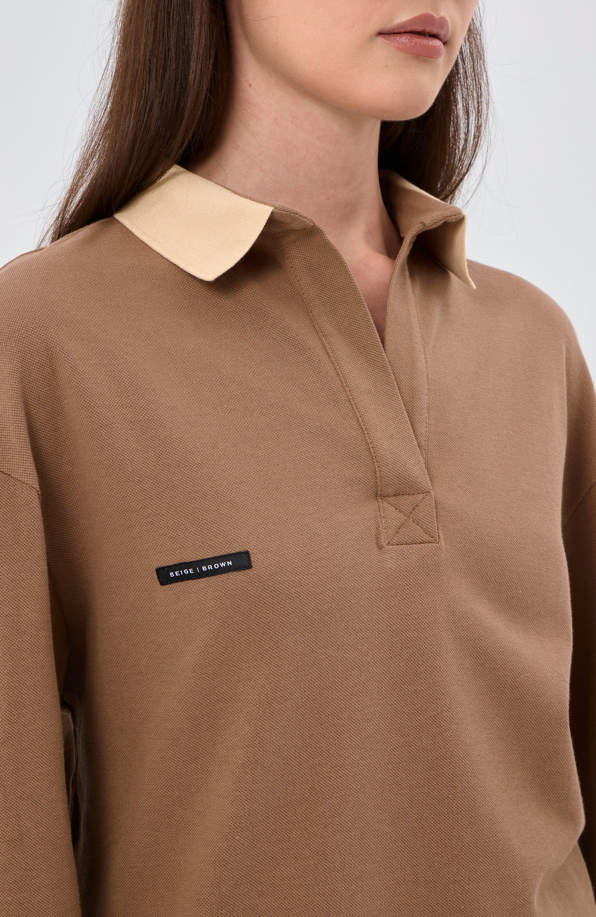 Beige brown Beige Longsleeve polo image 5