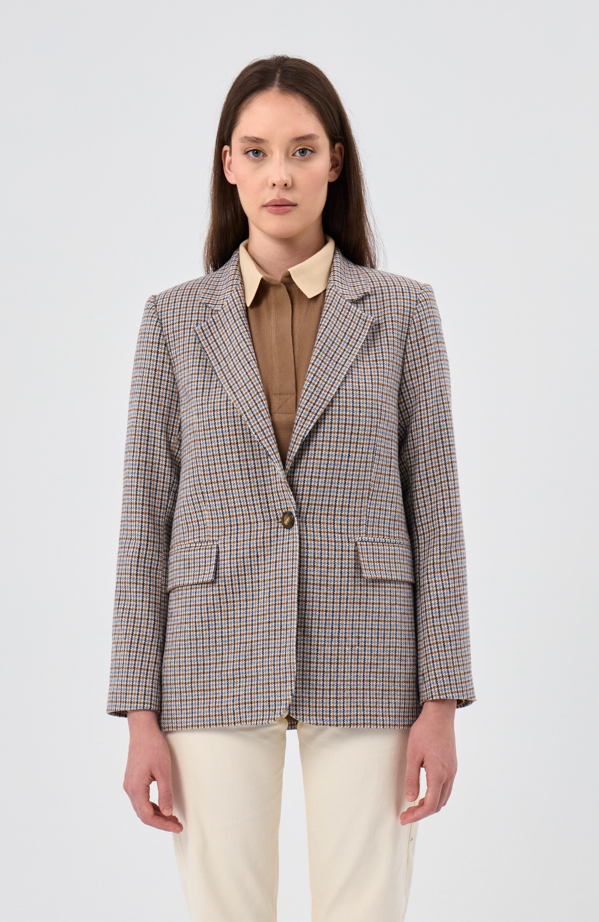 Houndstooth single-breasted blazer