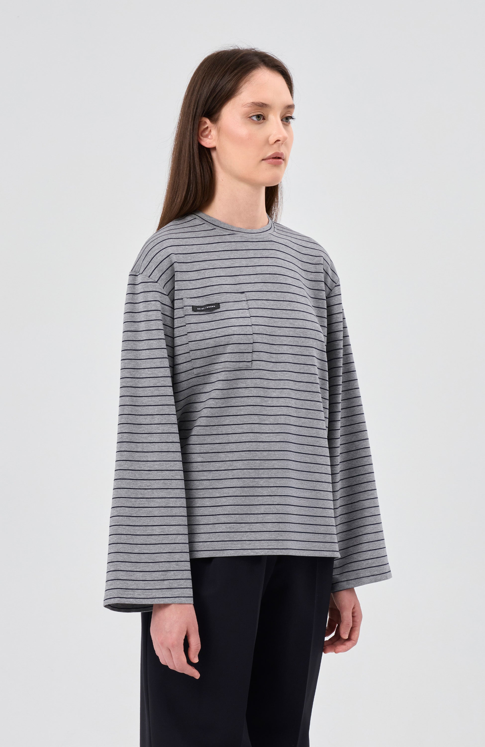 Beige brown Grey Longsleeve w paski image 3