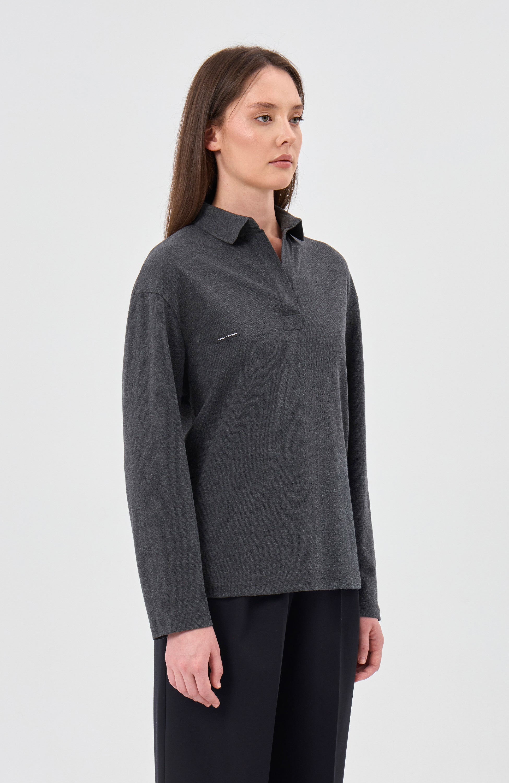 Beige brown Grey Longsleeve polo image 3