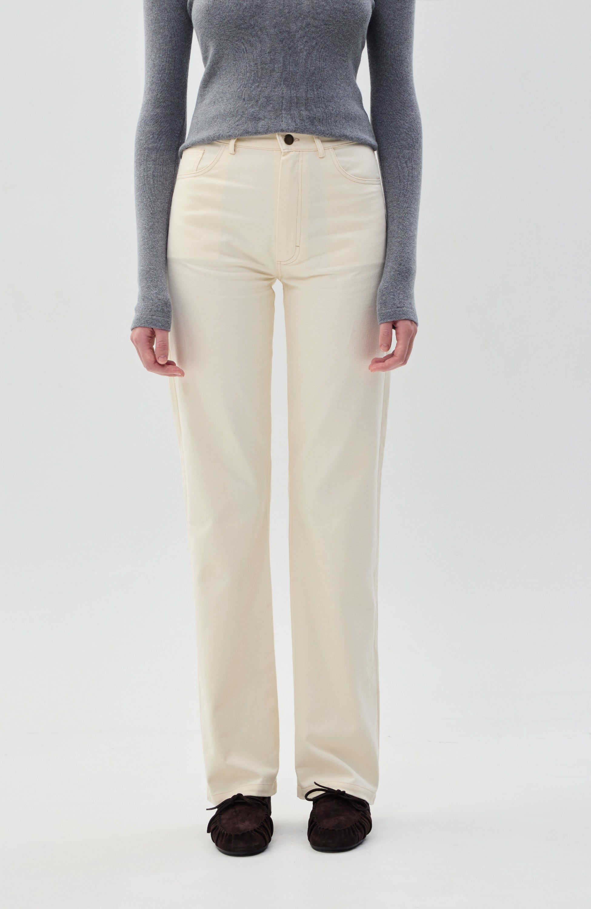 Beige brown Neutral Stovepipe midrise jeans image 3