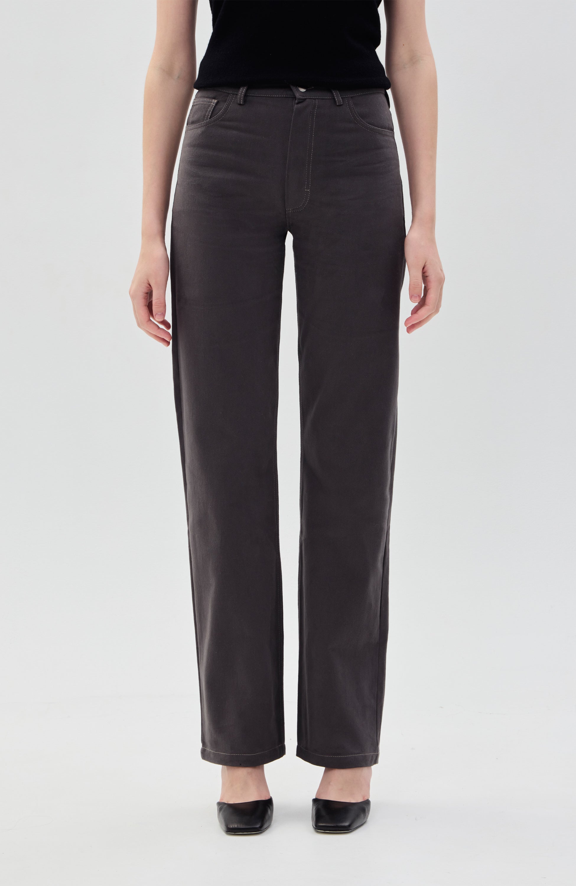 Beige brown Grey Stovepipe midrise jeans image 3