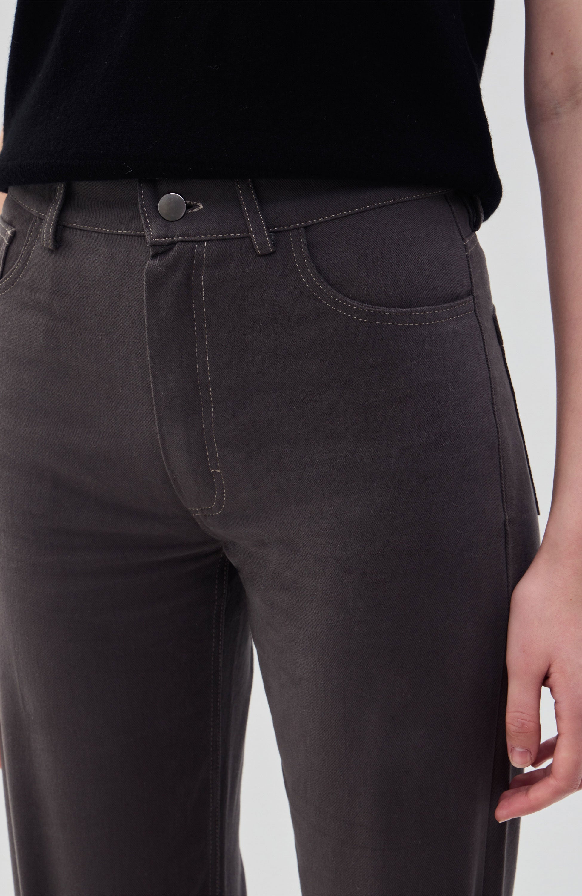 Beige brown Grey Stovepipe midrise jeans image 6