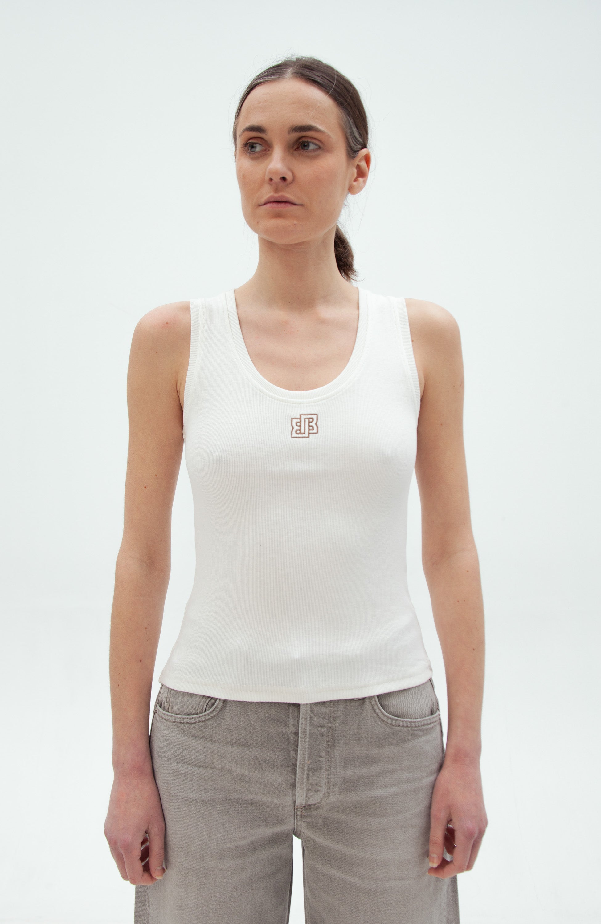 Logo-embroidered ribbed top