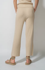 Belt-waisted ribbed trousers