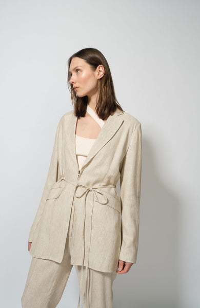 Belted linen blazer