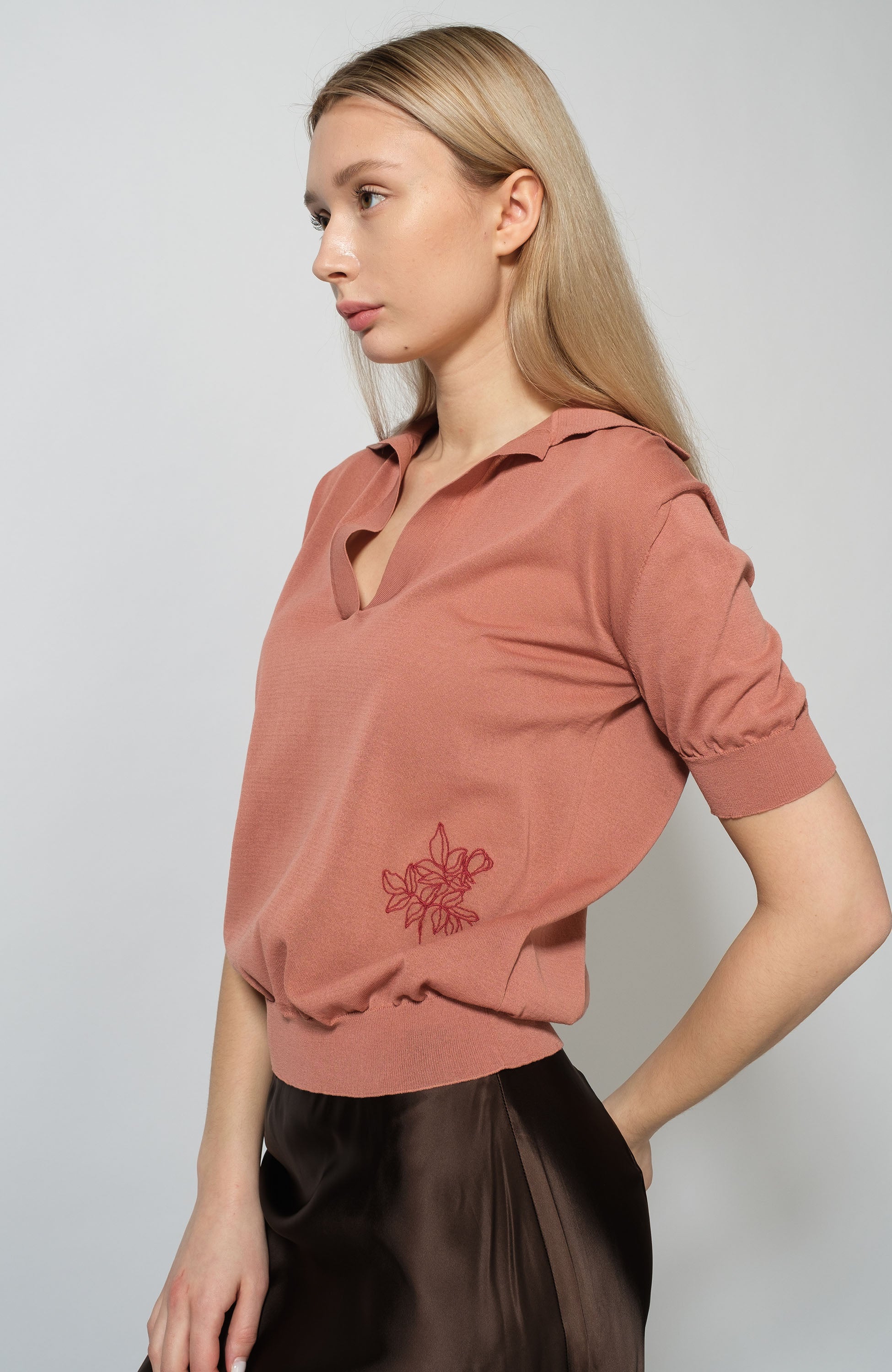 Embroidered poloneck blouse