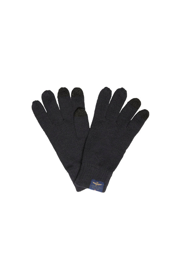 Logo-patch knitted gloves