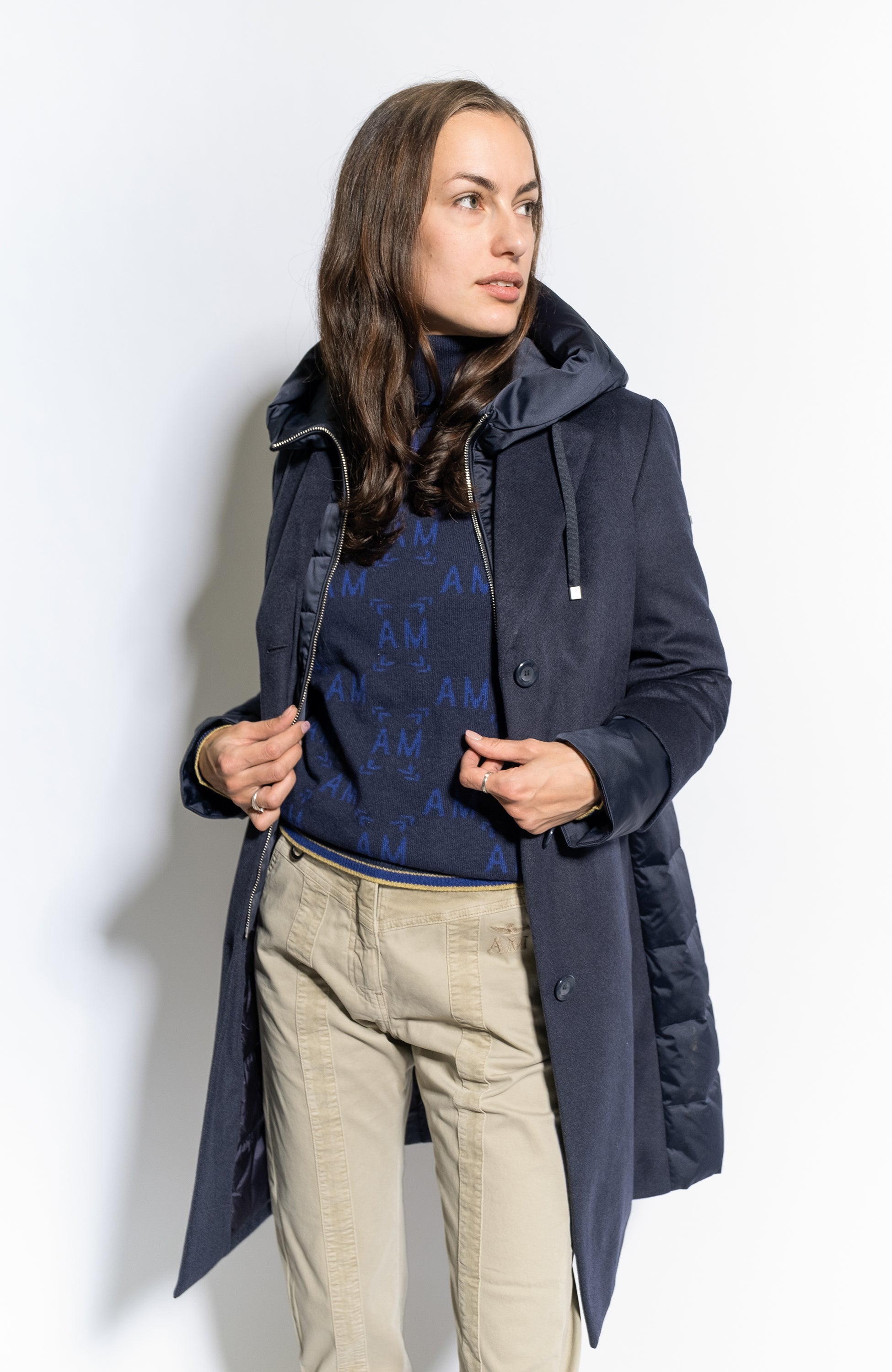 Padded bi-material coat DUNO for women
