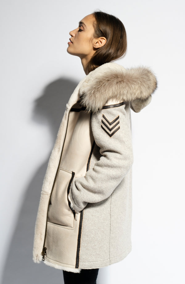 Shearling wool-blend coat