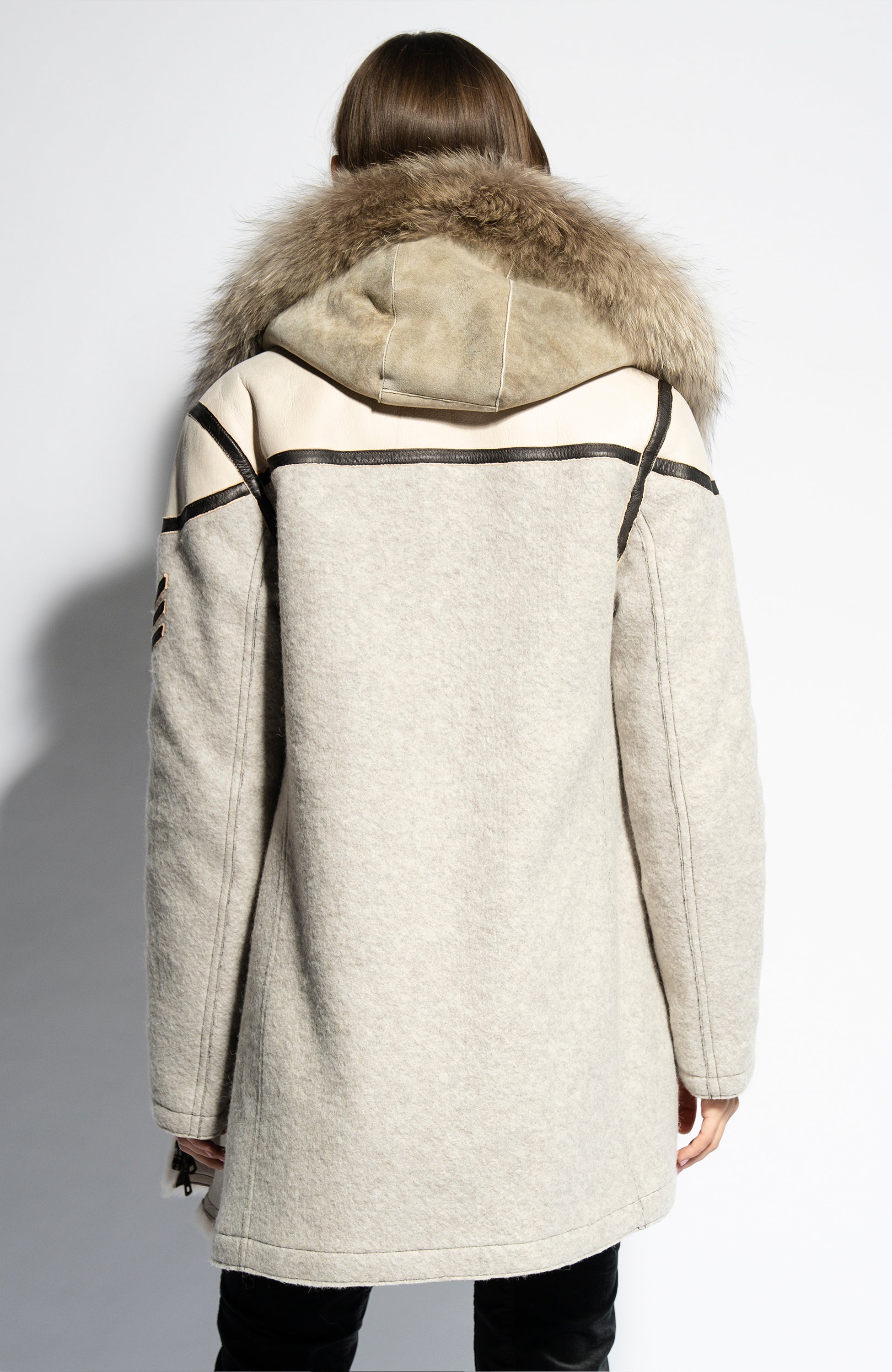 Shearling wool-blend coat