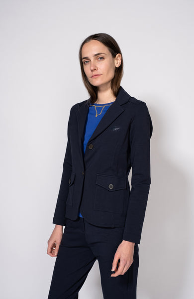 Patch-pocket jersey blazer