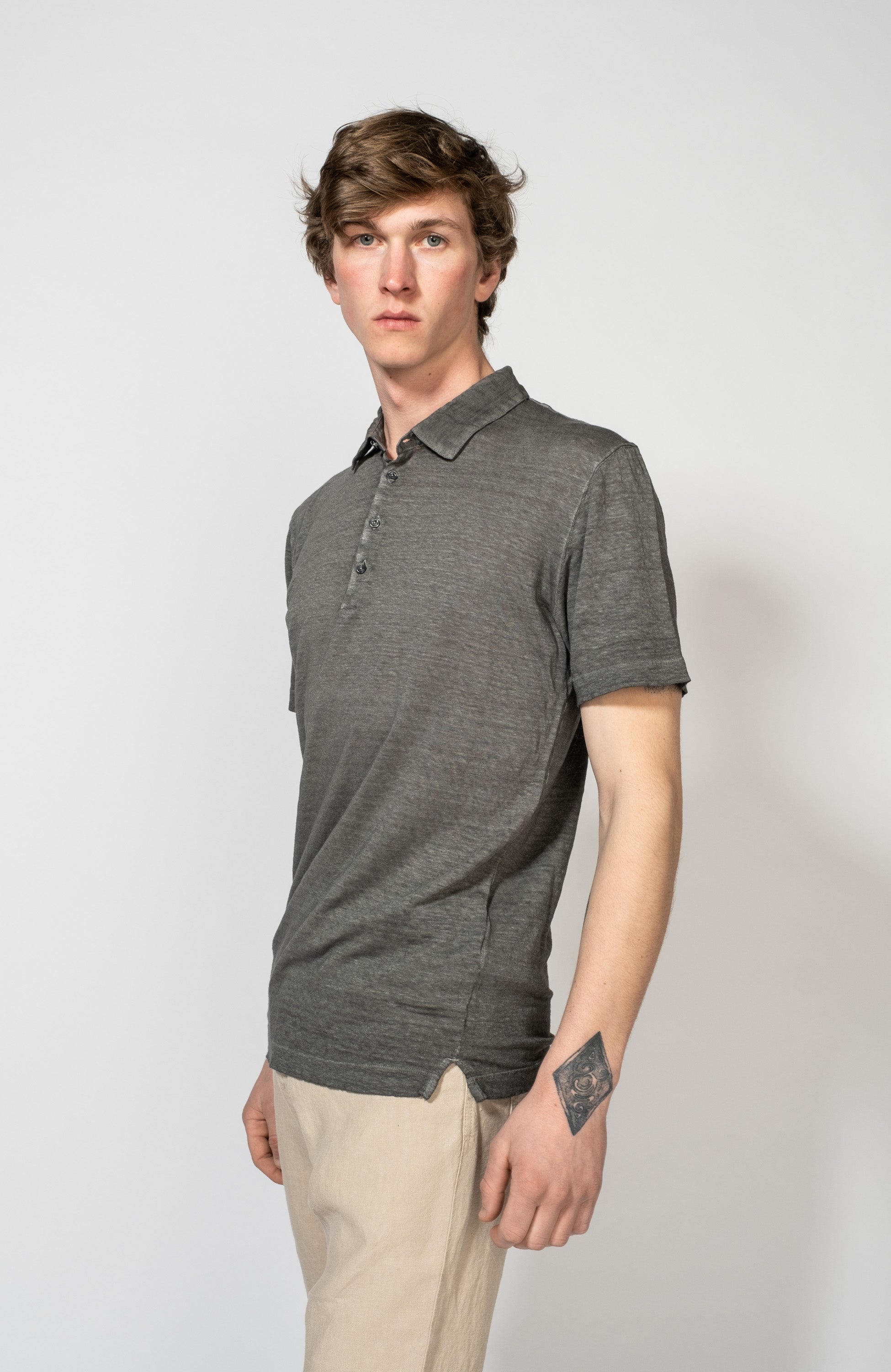 Short sleeve linen polo shirt
