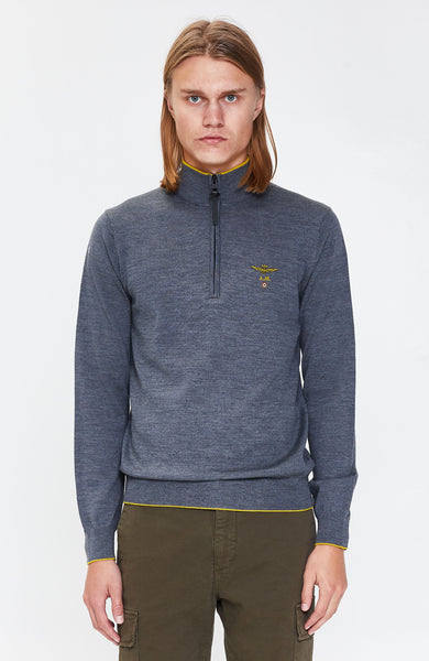Half-zipped merino wool sweater